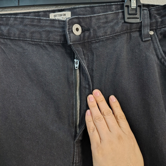 Cotton On Women's Midnight Black Curve Baggy Straight Leg Jeans Sz 12 High Rise - Picture 5 of 14